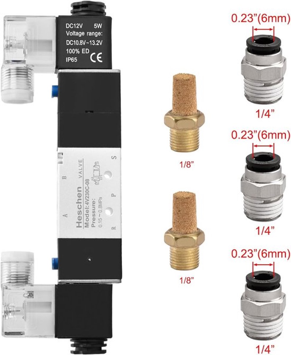 Store_9 - Solenoidklep - Pneumatisch - 24V DC - 5/3-Weg - Pt1/4 - Voor lucht- en