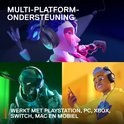 Menselijke en robotachtige figuren, in gamesetting, dragen de Steelseries gaming headset. "Multi-platform ondersteuning".