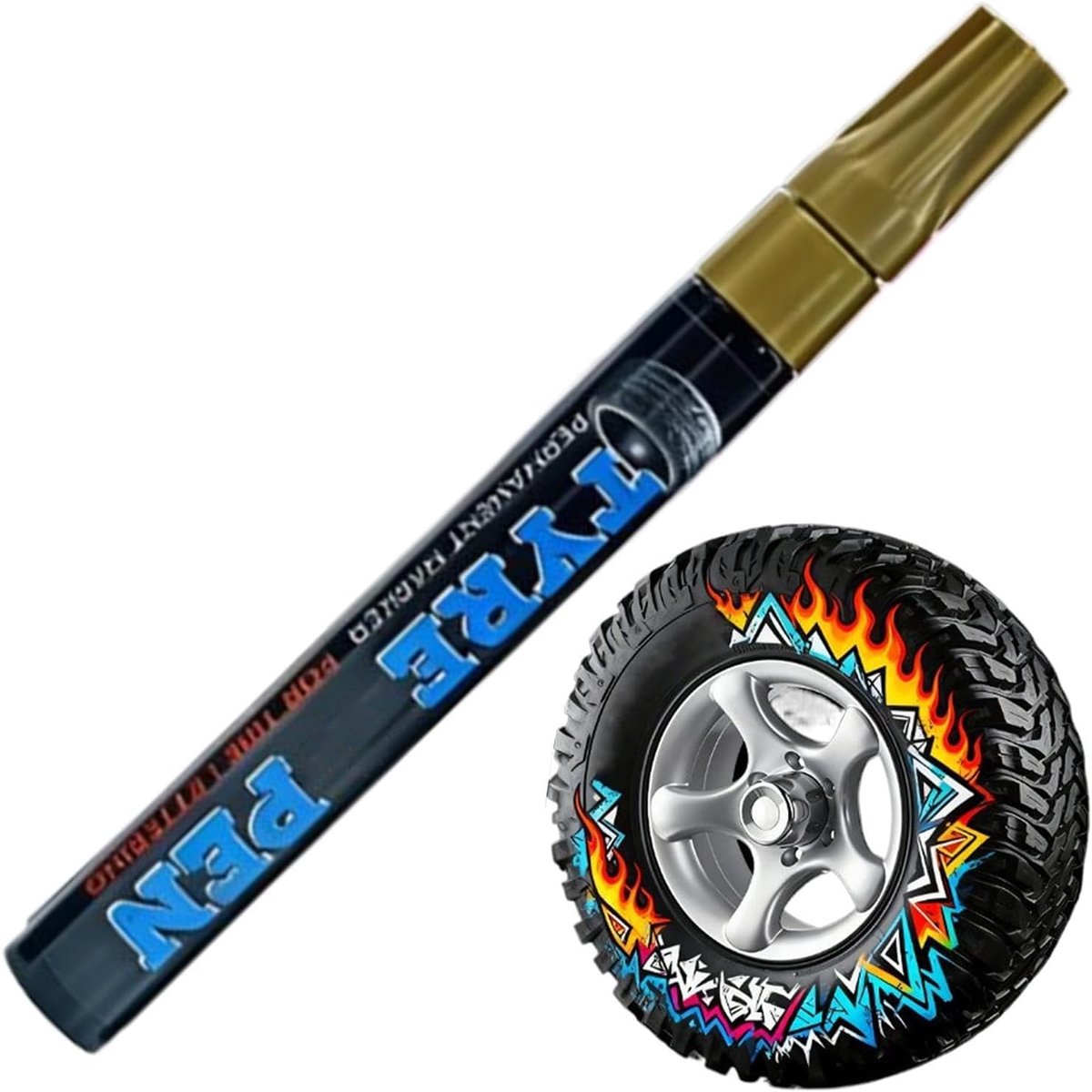 Banden Verfstift - Tekenstift Rubber - Voertuig Decoratie - Sneldrogende Inkt - 14 x 2 x 2 cm - Goud