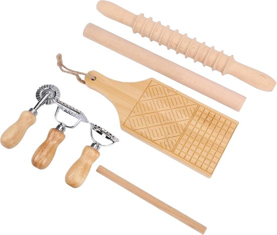 Pastamaker Set - Deegroller Kneedle - Zelf Pasta Maken - Comfortabele Houten Grip - 7 Delig - Natuurlijk — afbeelding 4
