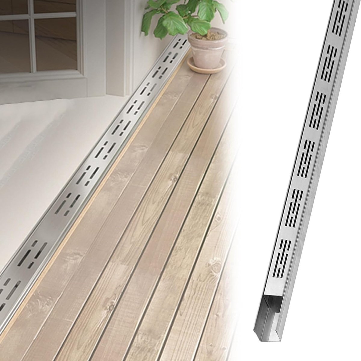 Kanaal Afvoer Kit - Lineair Afvoersysteem - Efficiënt Waterbeheer - Roestvrij Staal - 1 Meter - Zilver