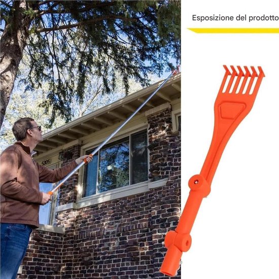 Dakgootreiniger Borstel - Hark met steel - Bladeren Verwijderen - Verstelbaar lang bereik - Tot 2.6 meter - Grijs — afbeelding 5