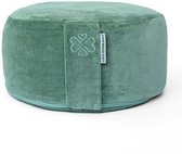 Zalmroze fluwelen meditattekussen met klaverlogo en rits.