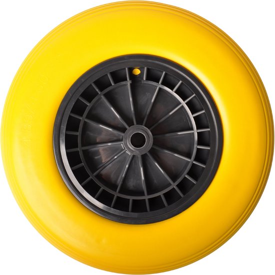 4.00-8 kruiwagenwiel - anti-lek band en zwarte kunststof velg - 150 kg maximale belasting - 20 mm asgat/naafdiameter - inclusief rollager, as en afstandshouders — afbeelding 4