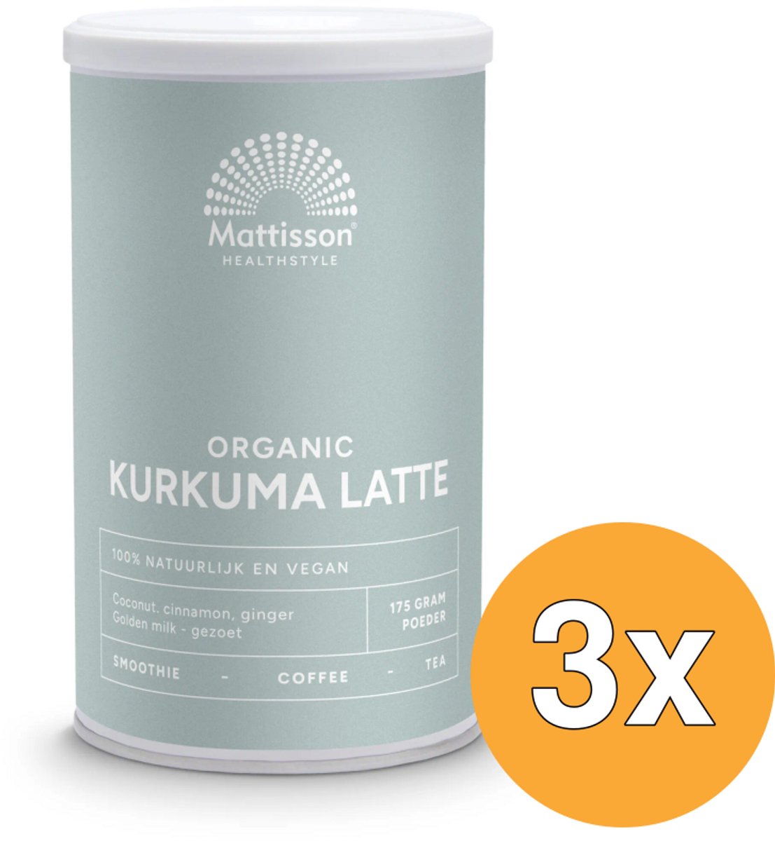 3x Mattisson Latte Kurkuma Goldenmilk Gezoet Kaneel - Kokos Bio (175 gr)