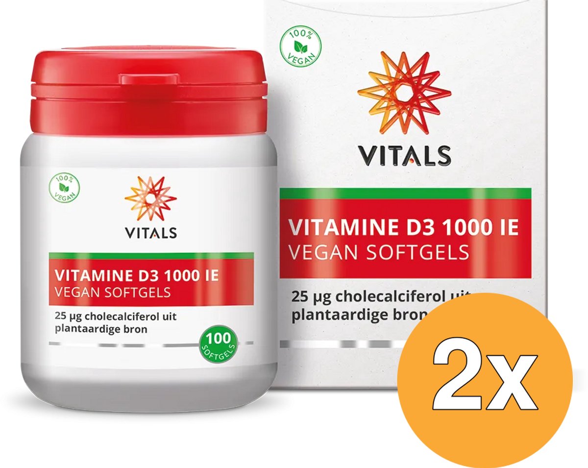 2x Vitamine D3 1000 ie Vegan Softgels (100 stuks)