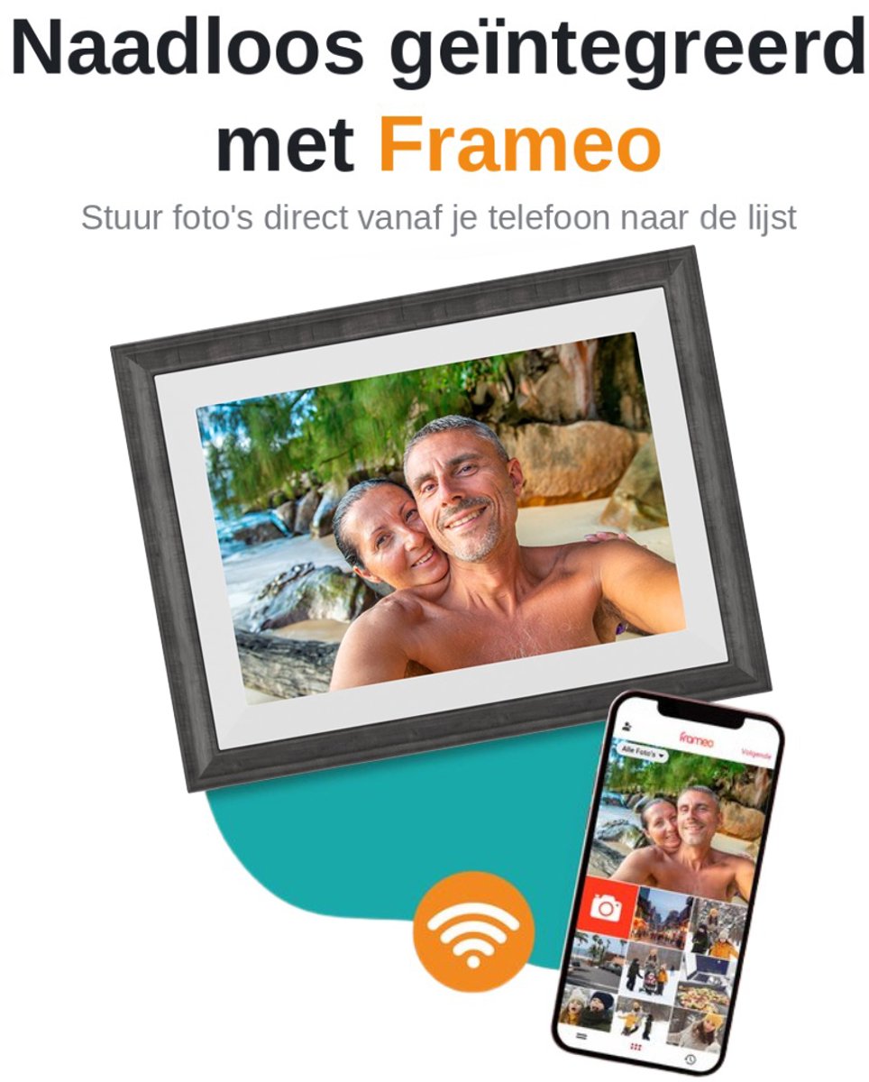 Pora&Co - Digitale fotolijst met WiFi en Frameo App – 10 inch - Pora – HD -IPS Display – Wit/Bruin - Micro SD – Touchscreen thumbnail 2