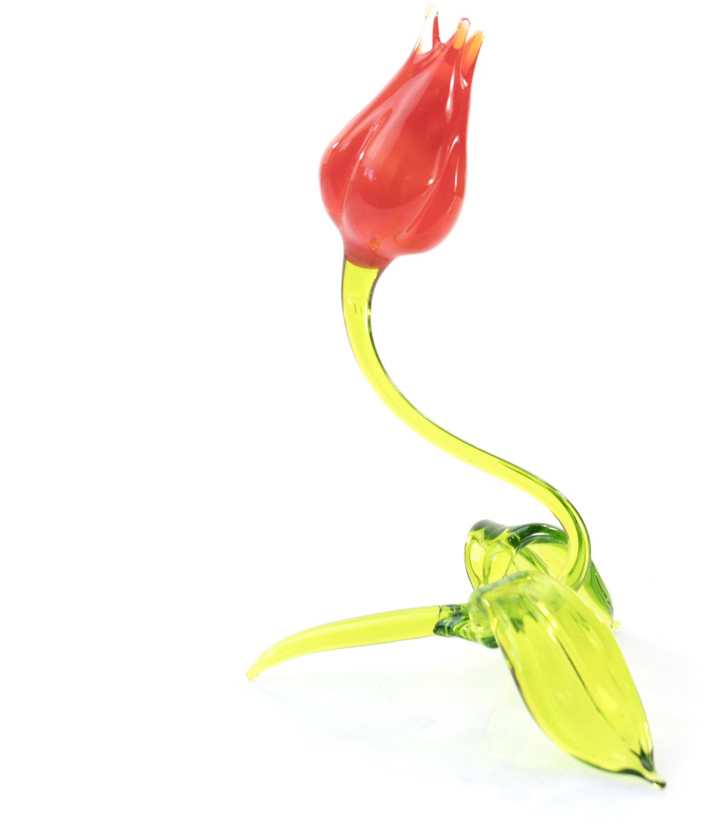 Rode Glazen Tulp - Staand - 19 cm - Decoratieve Glazen Bloem - Woondecoratie