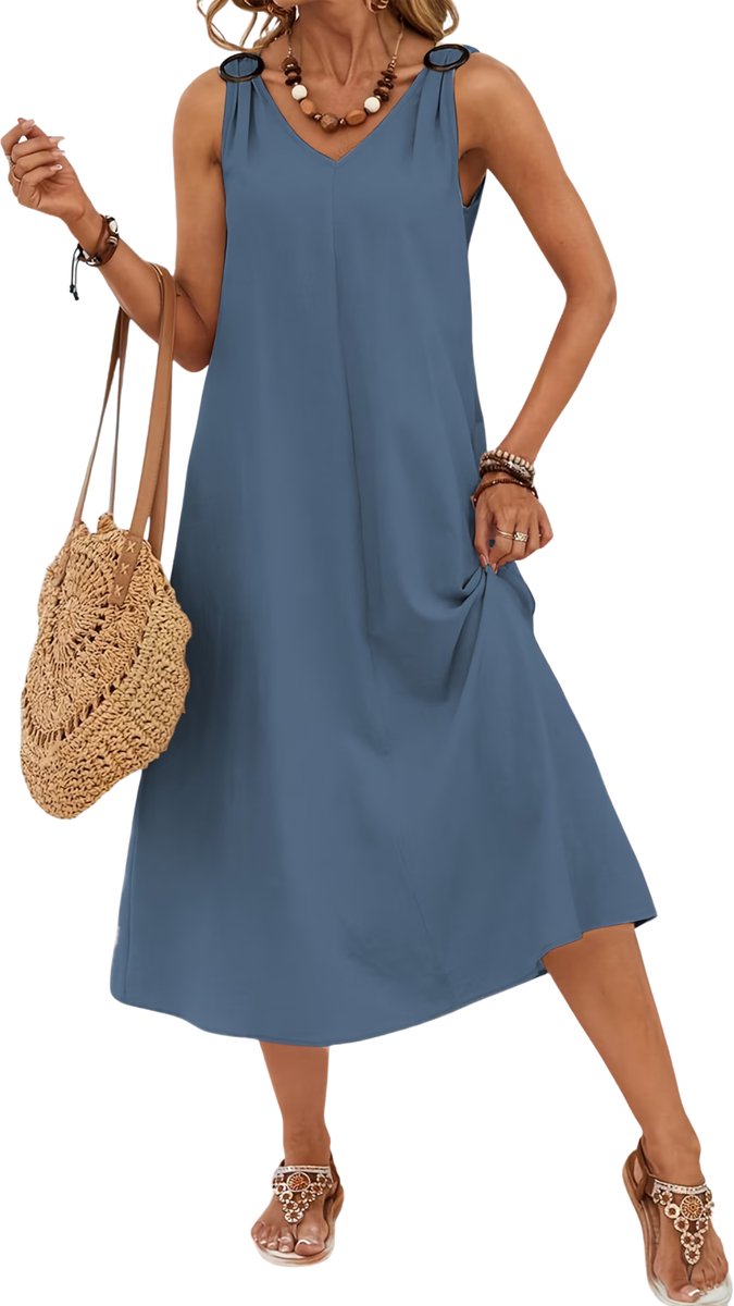 Currero Zomerjurk Dames Zomerjurken Volwassenen Vrouwen Midi Jurk Ibiza Stijl Sundress Dress Donkergrijsblauw XL