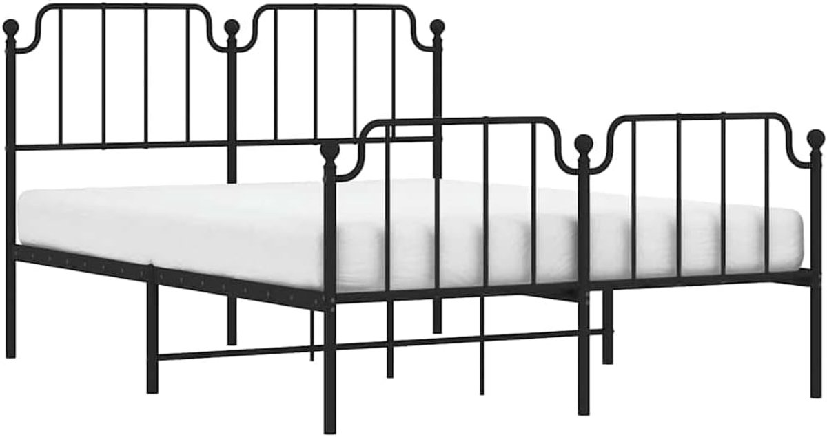 Bedframe met hoofdeinde - Ledikant metaal - Slaapkamer inrichting - Robuuste metalen constructie - 135x190 cm - Zwart