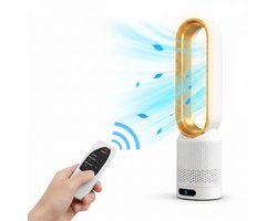 HomeGoodies Bladloze Ventilator met Afstandsbediening – Stil – 8 standen - 90° Oscillatie & Timer – Slaapkamer & Woonkame - Goud