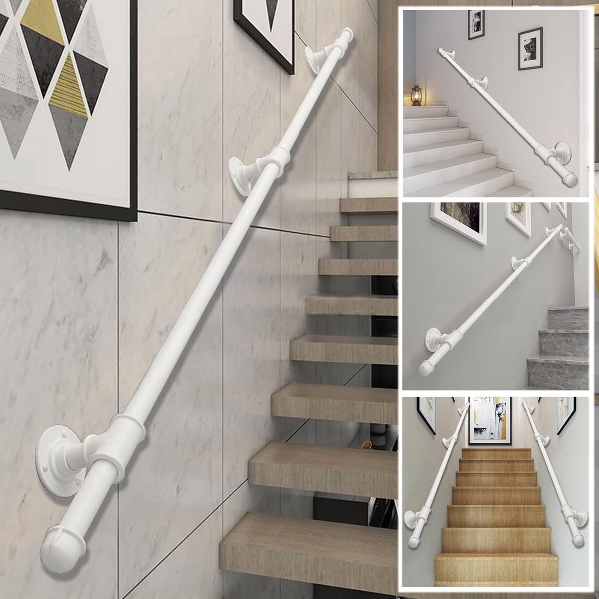 Wandgemonteerde leuning - Trapleuning set - Veilig traplopen - Verstelbare steunen - 33 meter - Wit