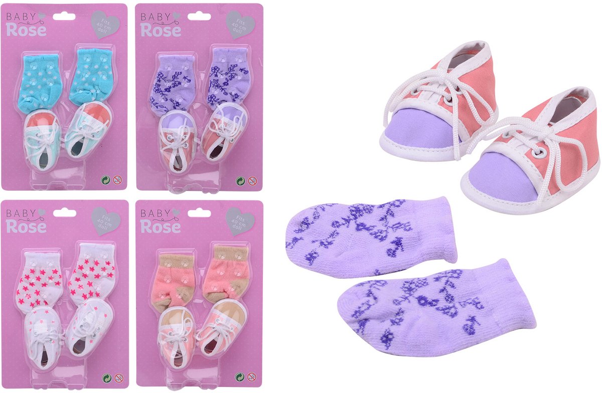 Johntoy Baby Rose Poppenschoenen en Poppensokken set 4-delig - Geschikt voor Baby Born pop 40CM