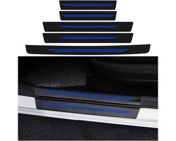 Dorpelbeschermers Set - Instaplijsten Carbon - Auto Beschermen - Krasbestendig Rubber - 5 Delig - Zwart Blauw