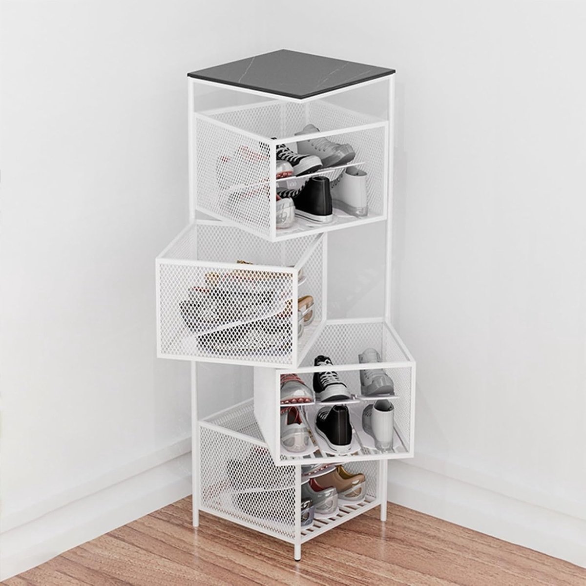 Draaibare Schoenenkast - Schoenenrek Organizer - Ruimte Besparen - 90° Draaibare Zijde - Meerdere Lagen - Wit