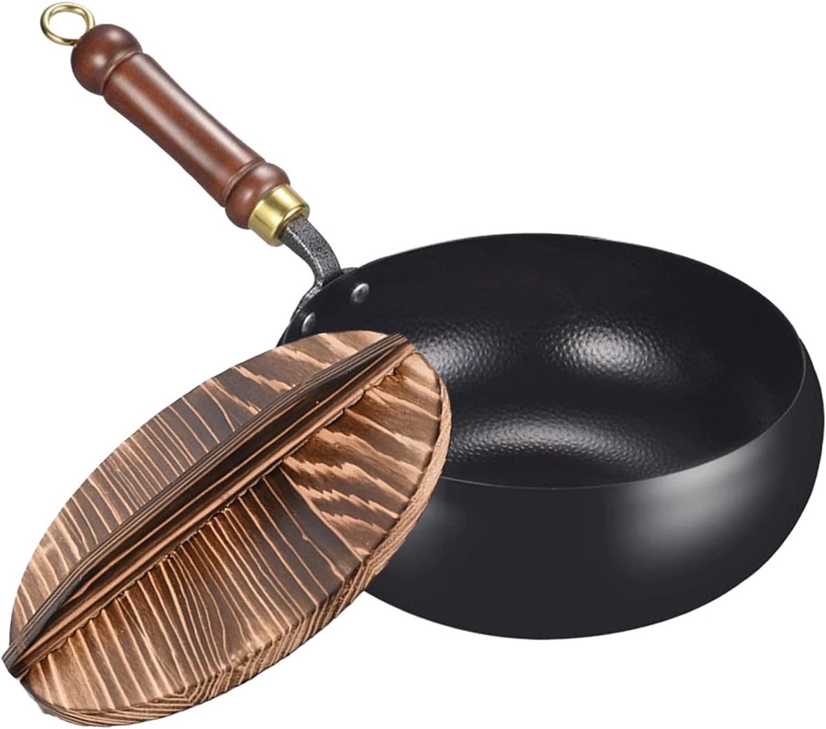 Traditionele IJzeren Pan Kookgerei met Deksel Keuken & Buiten Koken Gehamerd IJzer Design 24 cm Zwart