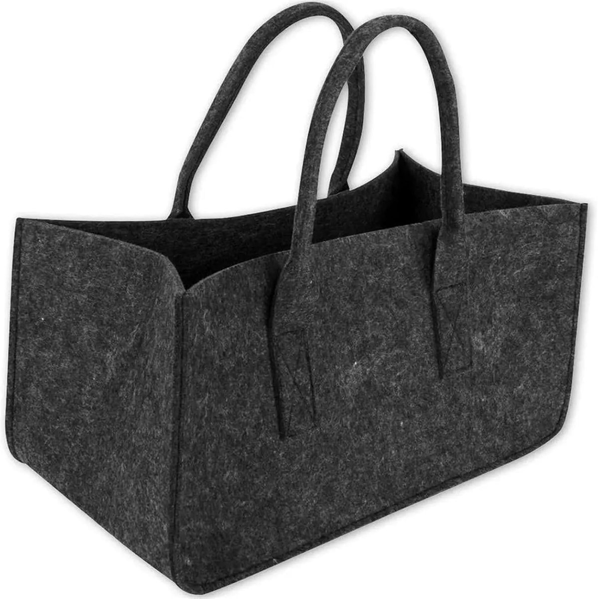 Houtvuur opbergtas - Vilt mand - Open haard hout - Dubbele handgrepen - 50x25x25cm - Zwart