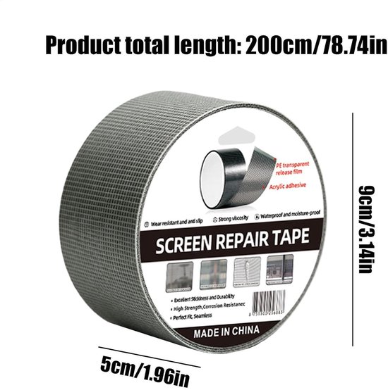 Vliegengaas reparatieset - Hor reparatie - Gaten dichten - Zelfklevend en flexibel - 1 meter - Grijs — afbeelding 2