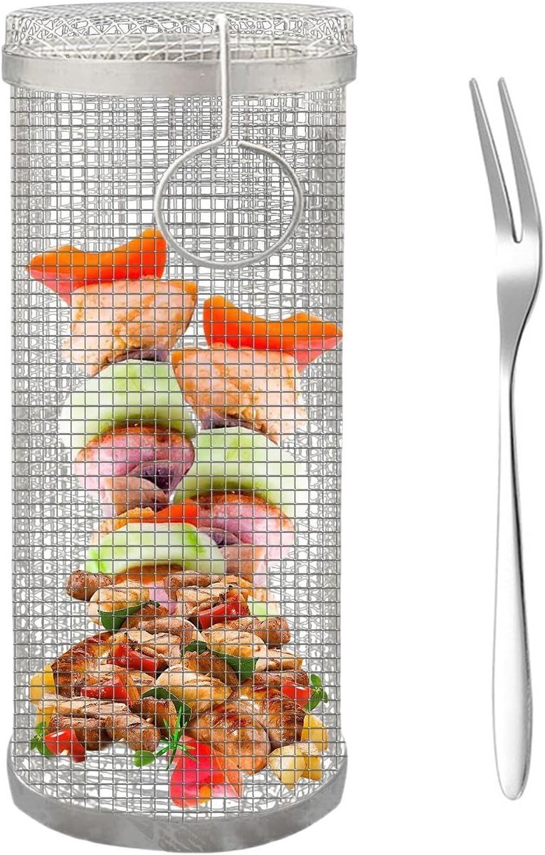 Grillmand RVS Braadmand Grill Barbecue Groenten Grote Capaciteit 30 x 9 x 9 cm Metaal