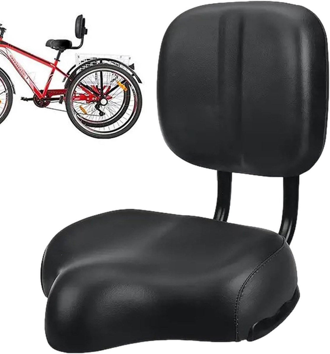 Fietszadel met rugleuning - Fietsstoel driewieler - Comfortabel fietsen - Verbreed en verdikt zitvlak - 395 x 315 cm - Zwart
