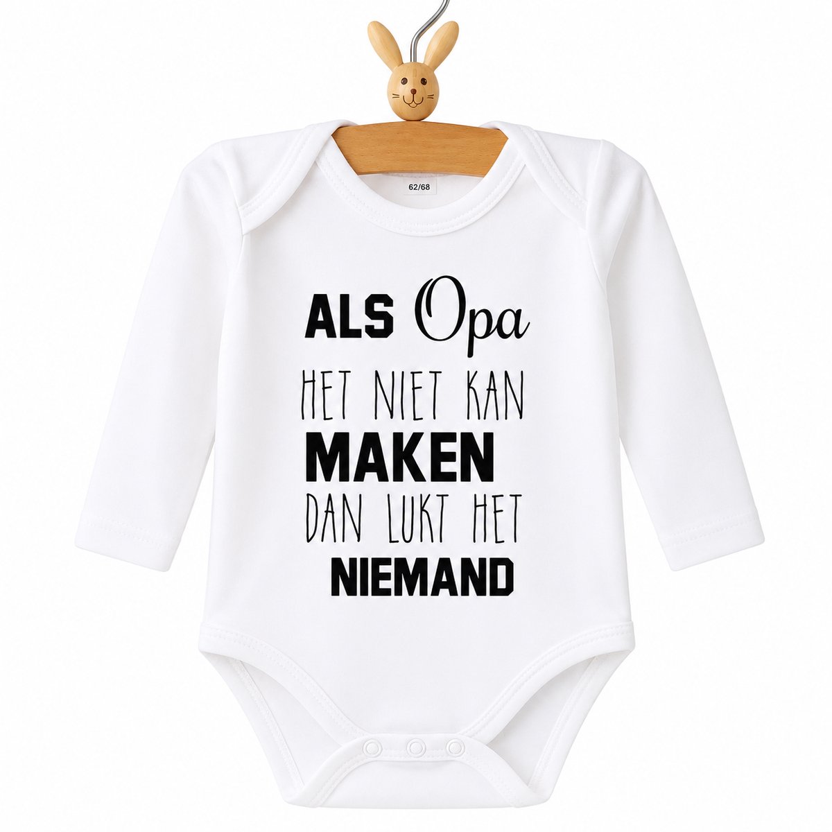 Baby Rompertje met tekst als opa het niet kan maken lukt het niemand lange mouw wit 74-80
