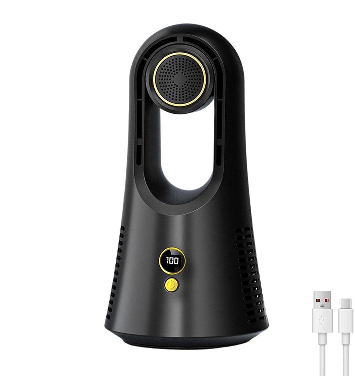LISM-Bladloze bureauventilator, 6 snelheden, oplaadbaar ontwerp, LED-verlichting, timer, stille persoonlijke koelventilator, geschikt voor slaapkamer, kantoor, nachtkastje, thuis, camping (zwart).