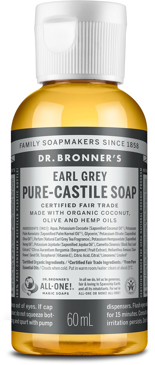 Dr. Bronner's Pure-Castile Vloeibare Zeep - Earl Grey - 18-in-1 - Reisverpakking - 60 ml
