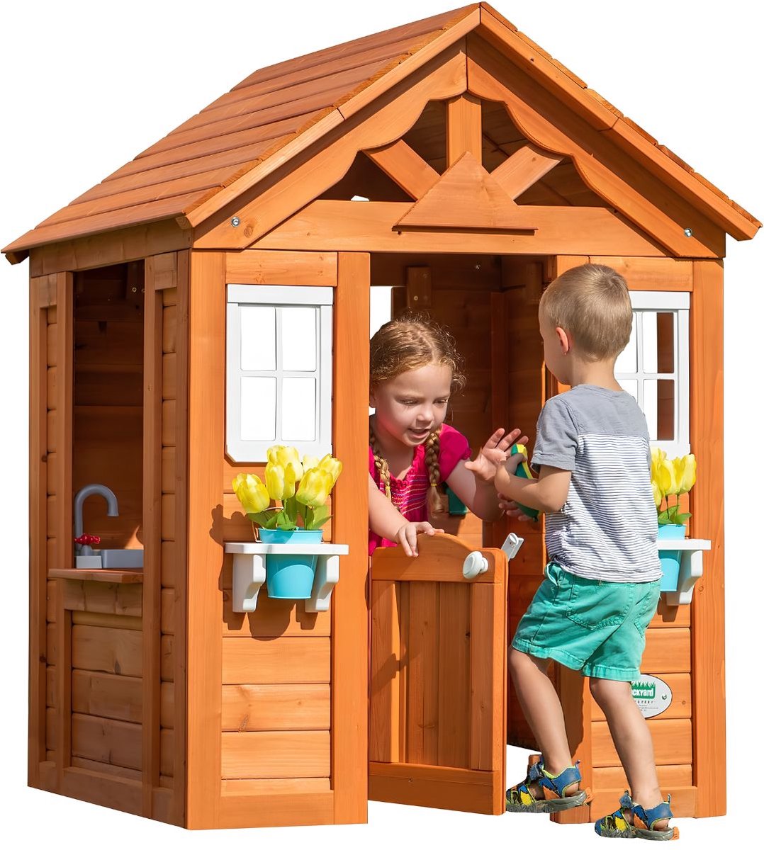 SP® Speelhuisje - Voor Kinderen Tussen 2-10 Jaar - Speelhuis - Speelhuisje voor Buiten - Bruin - 119cm x 107cm x 141 cm
