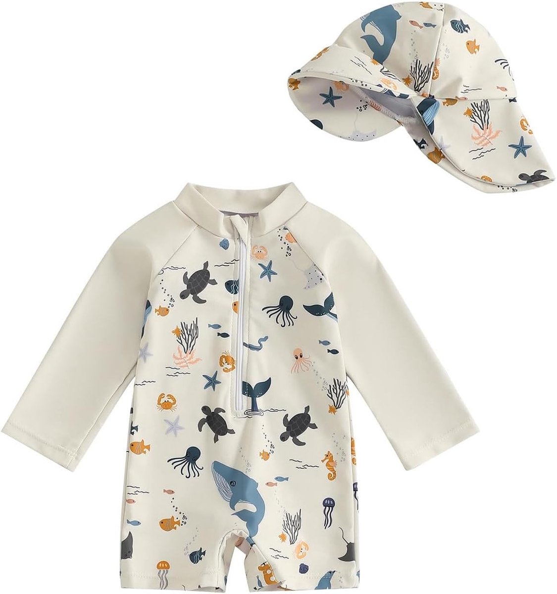Langdurige UV-bescherming Baby Jongens Badpak met Zonnehoed en Lange Mouwen voor Strandplezier