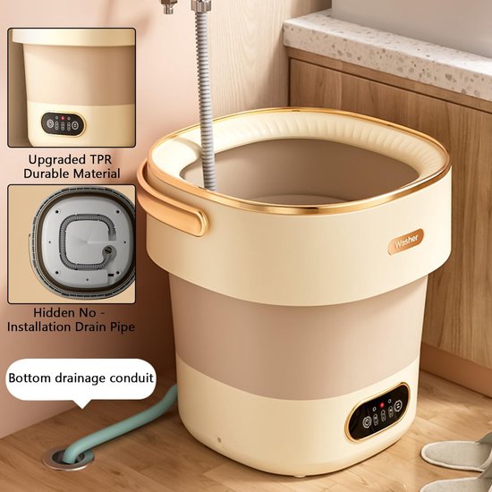 Mini wasmachine - Opvouwbaar model - Reizen en thuis - Met centrifuge - 15 liter - Grijs-wit — afbeelding 3