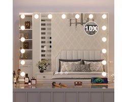 Hollywood Spiegel met Verlichting en USB-aansluiting 10x Vergroting - 60x52.5 cm make up tafel