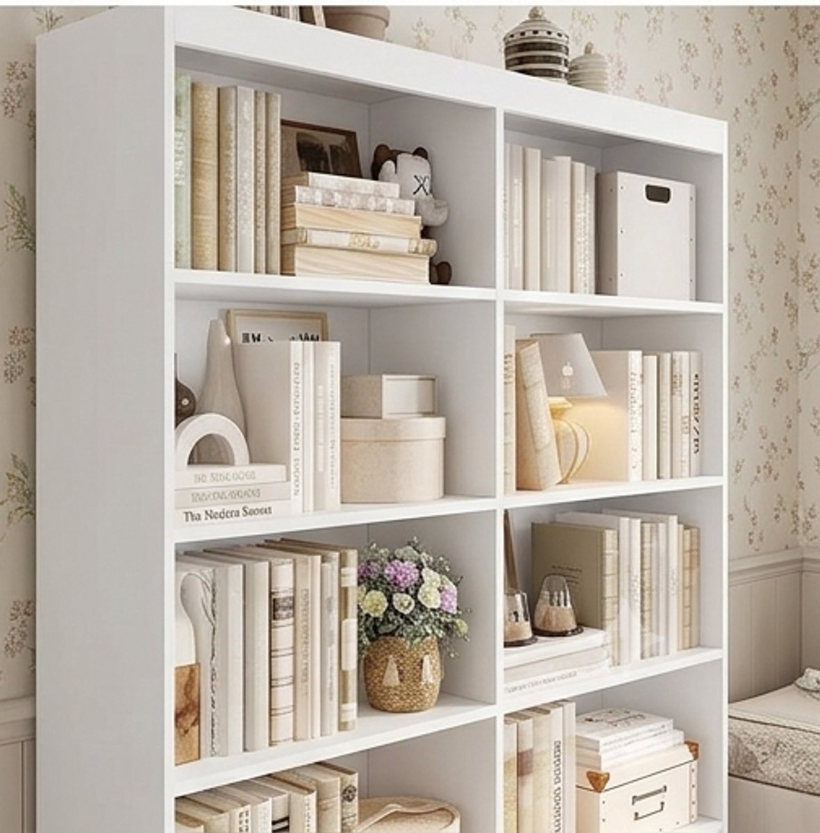 Luxe Boekenkast met 8 Open Vakken en 4 Lades 180 x 120 x 30 cm – Multifunctionele Open Kast, Vitrinekast, Opbergkast en Boekenkast voor Woonkamer, Kantoor en Keuken Wit - Novihomestore