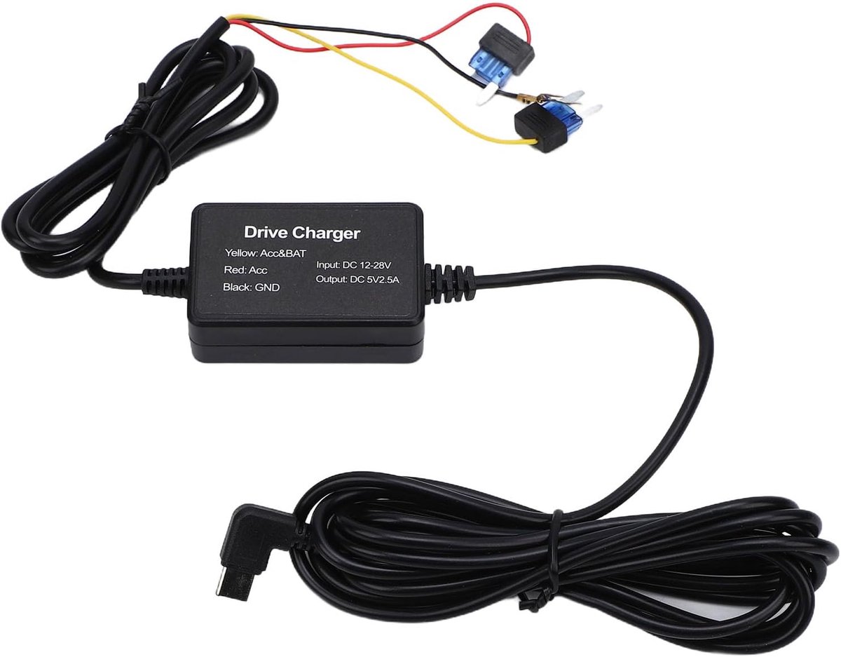 Dashcam hardwire kit - Stroomkabel adapter - 24-uurs bewaking - Laagspanningsbeveiliging - 3.2 meter - Zwart