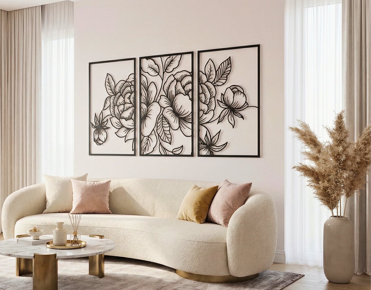 Wanddecoratie Bloemen, Houten Wandbeeld, 3D Wanddecoratie voor Thuis, Moderne Beelden voor Huis Kantoor Slaapkamer, Woonkamer en Keuken - 90x45 cm