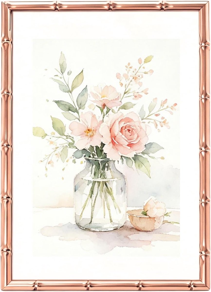 Fotolijst - Roségoud - Bamboepatroon - Kristalhelder Glas - Voor Wand- of Tafeldecoratie