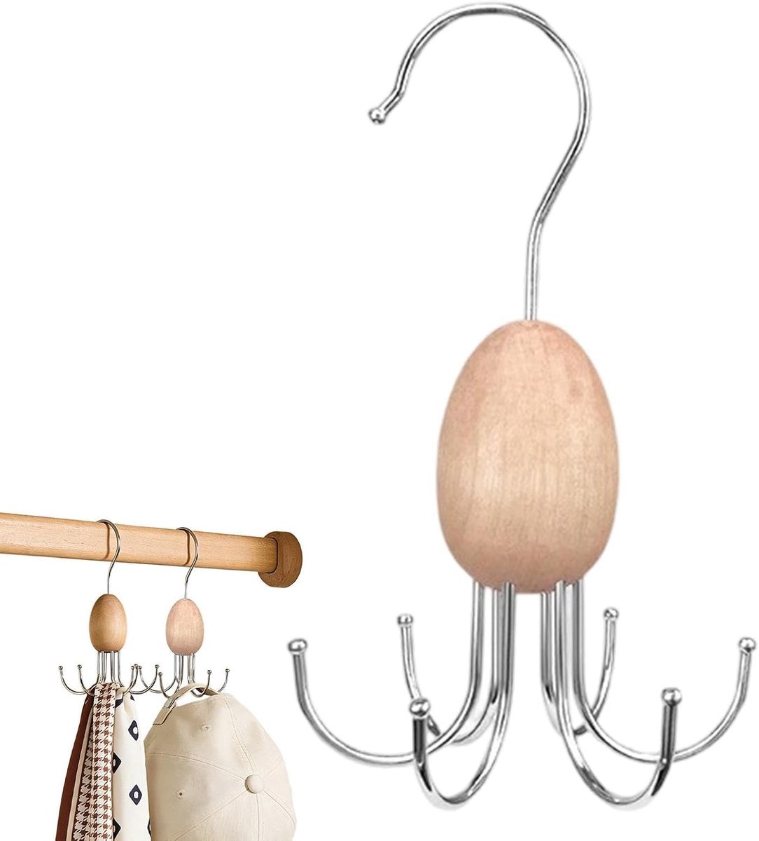 Houten Hanger - Accessoirehouder - Kast Organiseren - 360 graden draaibaar - 11 cm breed - Natuurlijk