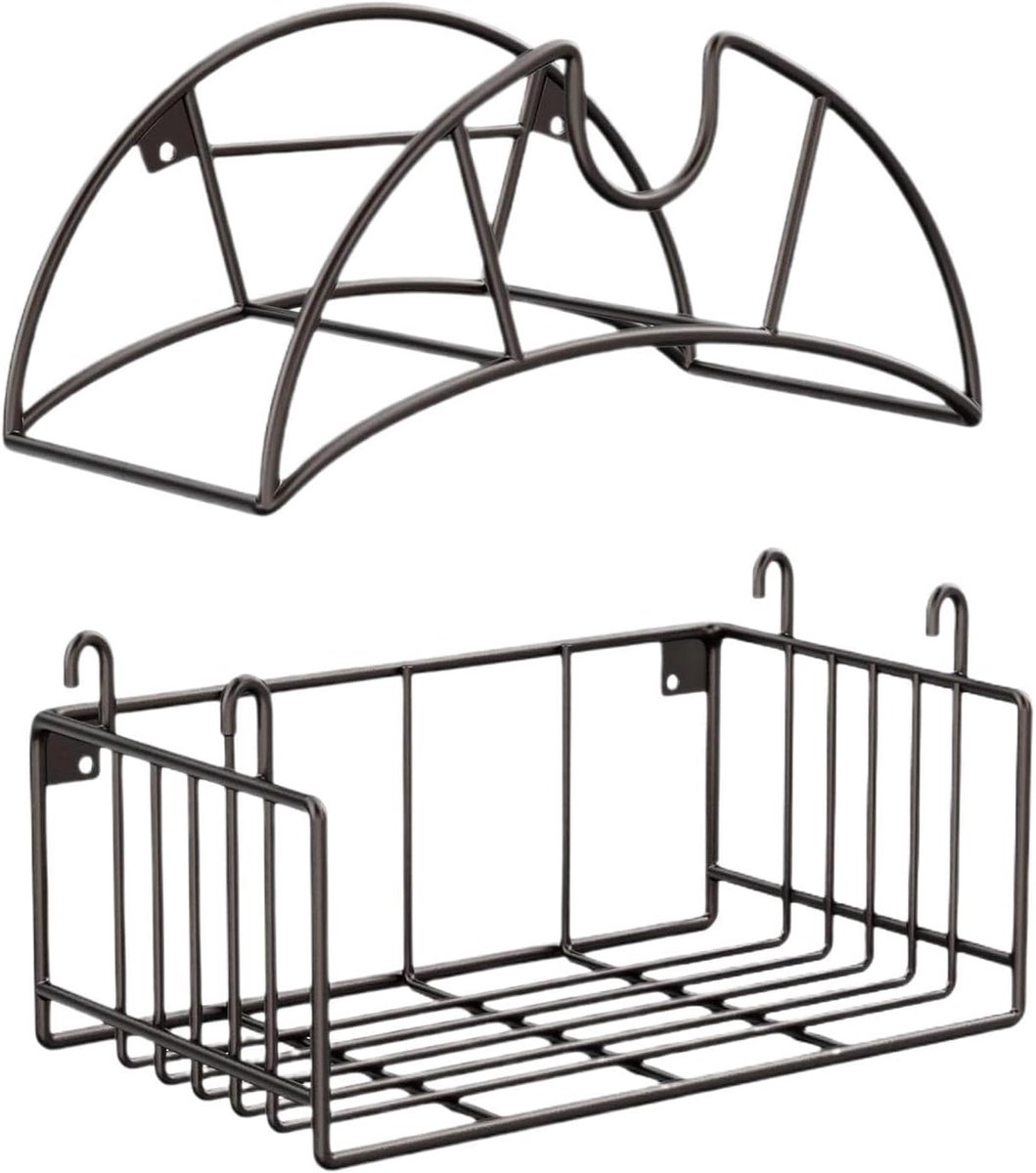Tuinslang Houder - Slangrek Wandmontage - Tuin Organiseren - Robuuste Metalen Constructie - 339 x 195 x 175 cm - Zwart