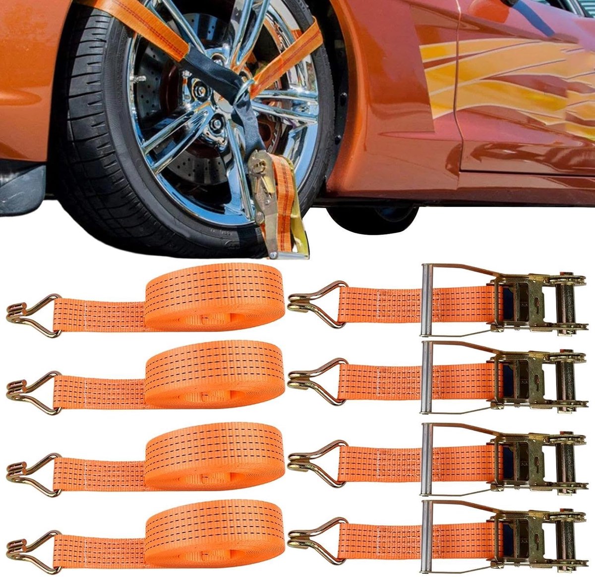 Wielspanbanden set - Aanhanger riemen - Veilig transport - Bescherming velgen - 4-delig - Zwart