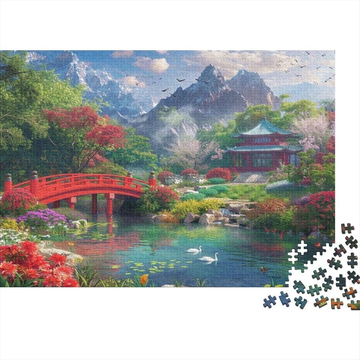 Japanse Tuin Puzzel - 1000 Stukjes - Ontspanning Thuis - Nauwkeurig Gesneden - 38 x 26 cm - Multicolor