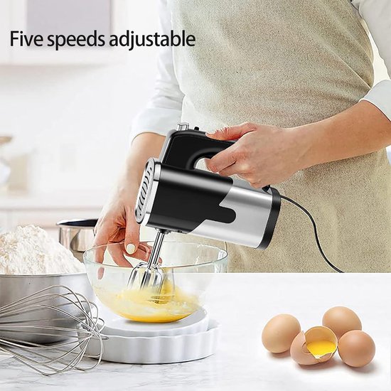 Handmixer Elektrisch - Keukenmixer Cake - Bakken en Mixen - 5 Snelheden RVS - 0.8 kg - Zilver — afbeelding 4