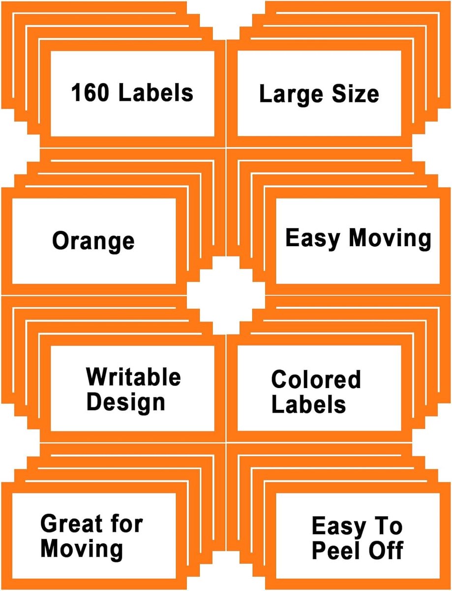 Verhuisdozen Labels - Verhuisstickers Organiseren - Verhuisdozen Markeren - Groot Beschrijfbaar Gebied - 15 x 10 cm - Oranje