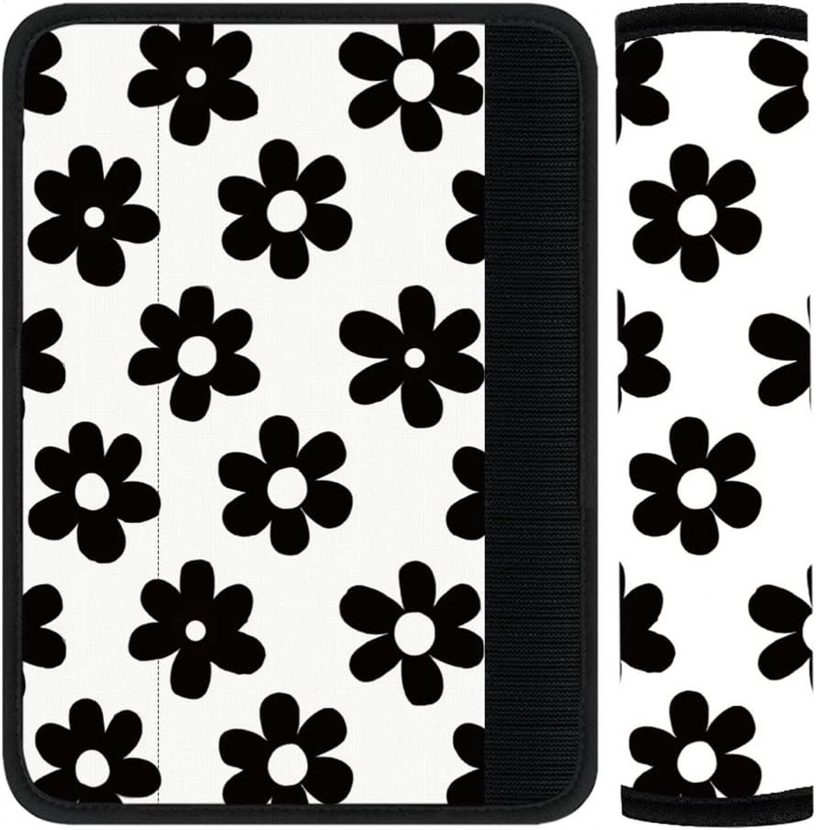 Veiligheidsgordelhoezen - Gordelkussens - Comfortabel Rijden - Bloemen Design - 11 cm - Zwart Wit