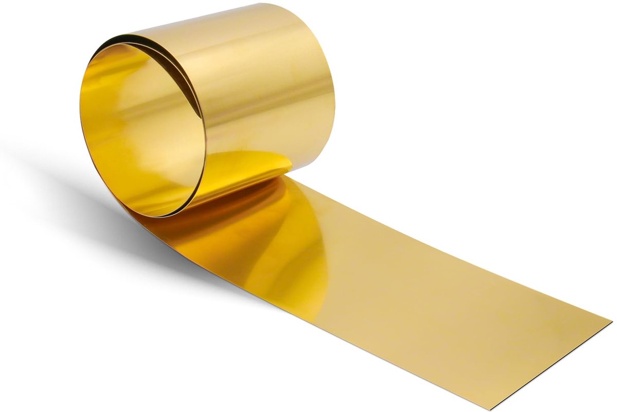 Messingplaat Rol - Messingfolie Goud - Hobby & Reparatie - Gepolijst Oppervlak - 1000mm x 100mm x 0.1mm - Goud