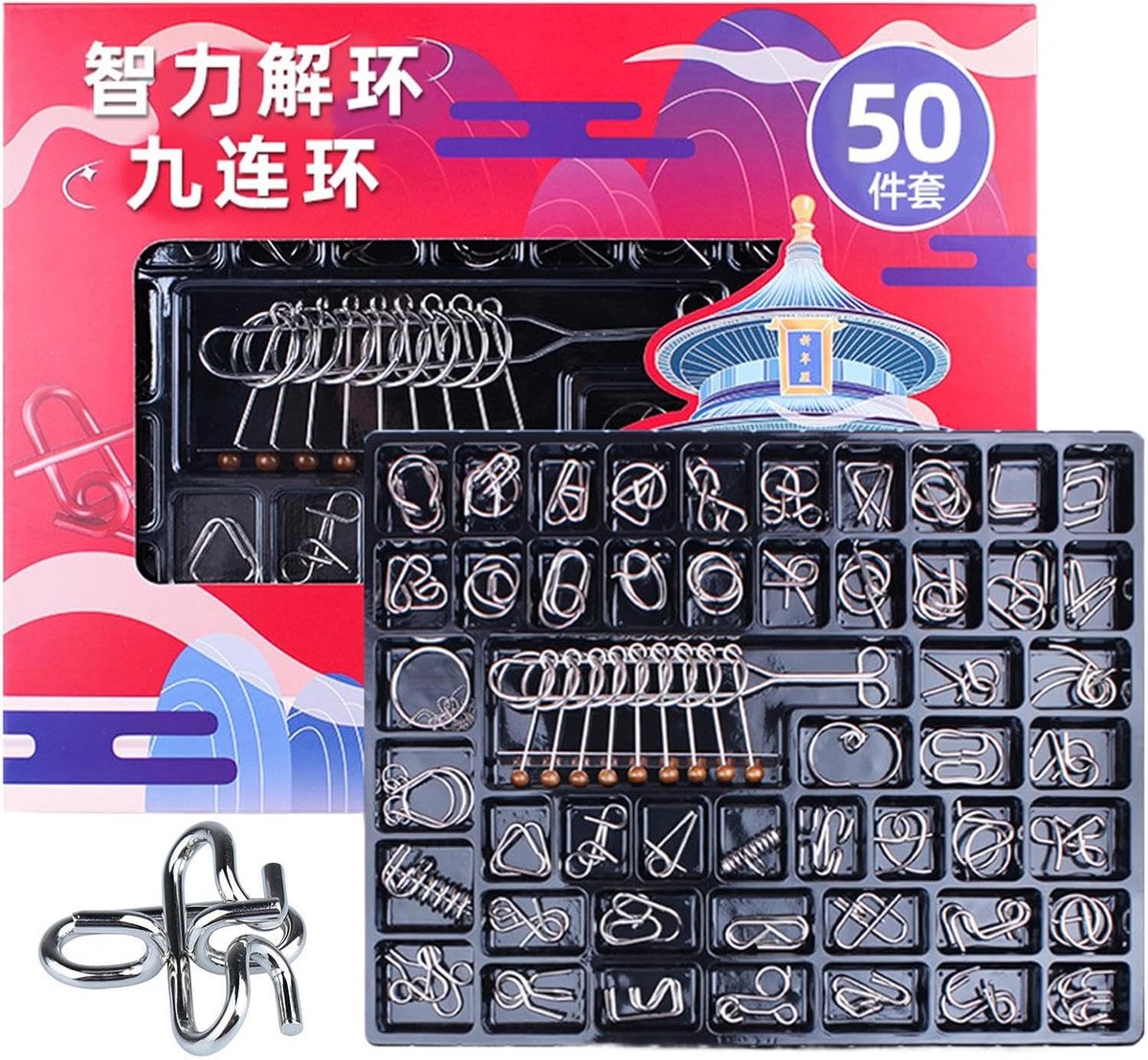 Metalen Puzzelspel - Logica Speelgoed - Cognitieve Ontwikkeling - 50 Stuks Set - 41 x 31 cm - Uniek