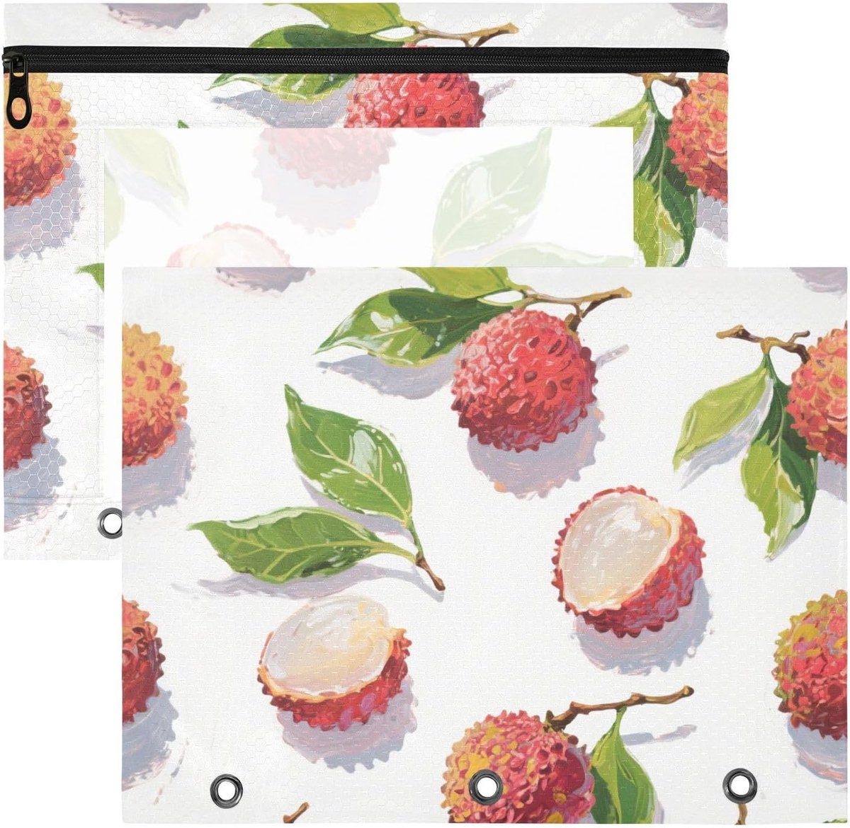 Etui Schattig - Opbergzakje Pennen - Papieren Organiseren - Kristalheldere PVC Voorkant - A4 Formaat - Fruit Rode Lychee