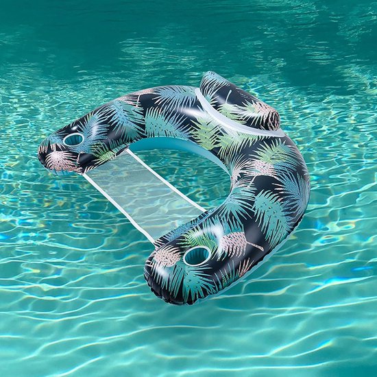 Zwemband Stoel - Drijflounger Vlotter - Ontspannen op Water - Met Bekerhouders - 115x85cm - Donker — afbeelding 2