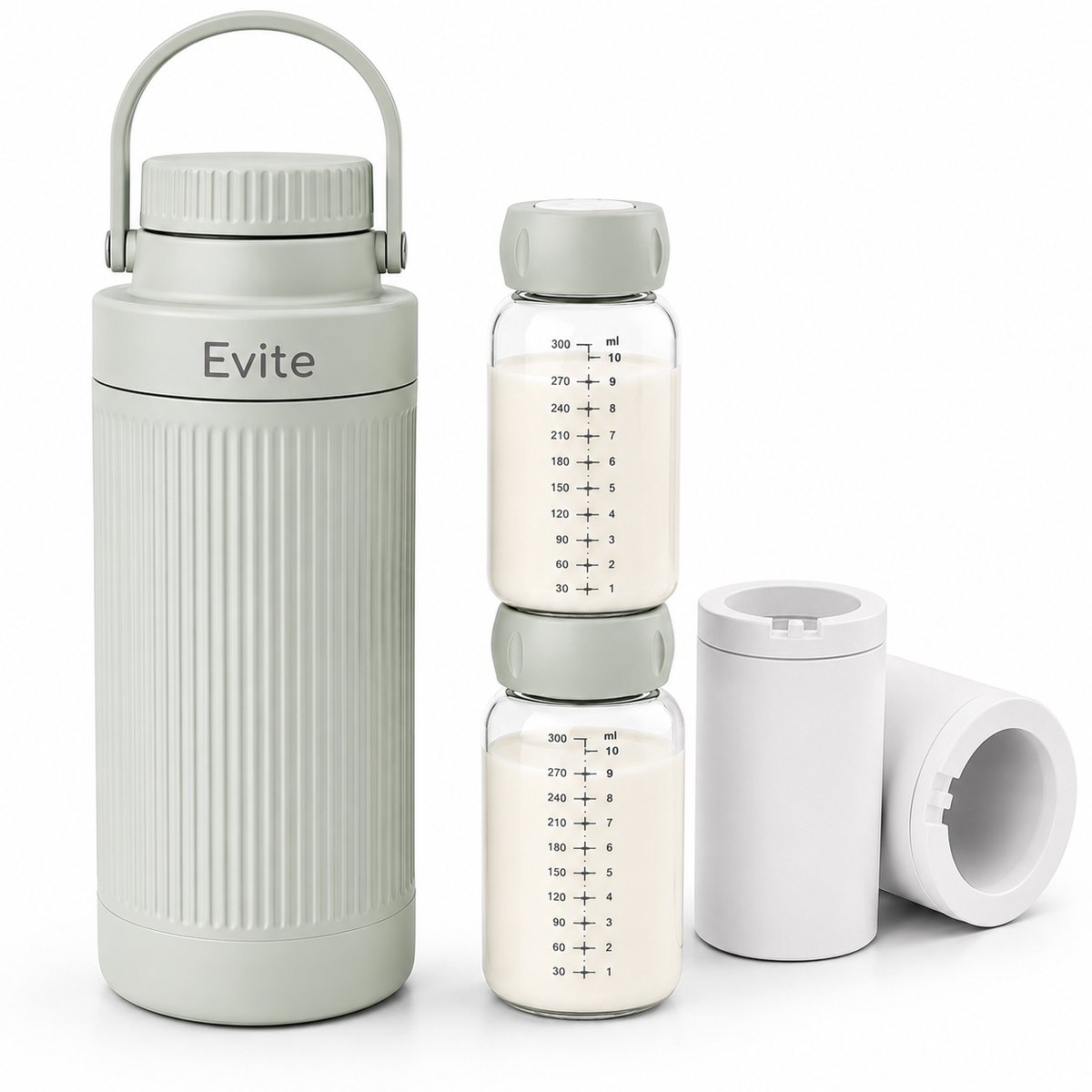 Evite Draagbare Melkkoeler - 700 ml - Ideaal voor Onderweg, Werk & Reizen - RVS - Inclusief 2 BPA-Vrij Bewaarflessen - 24u Koeling
