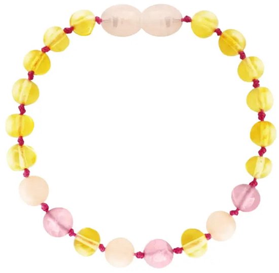 Baby Natura - Barnsteen armband - Kind - Lemon, rose quartz, pink jade - 16,5 cm van Merkloos — afbeelding 2