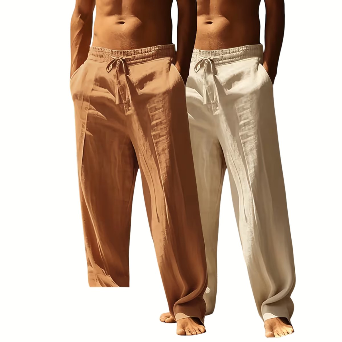 Currero Linnen Broek Heren - Zomerbroek - Volwassenen - Lange Broek - Pantalon - Strandbroek - Zomer - Ibiza Stijl - Kurkuma + Abrikoos - M