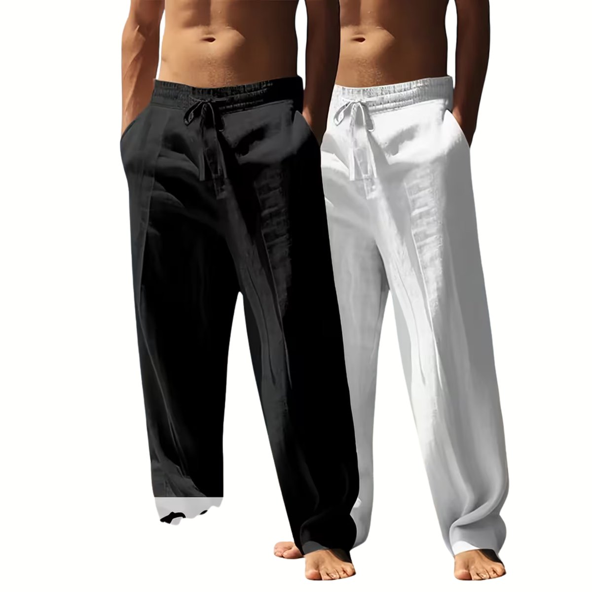 Currero Linnen Broek Heren - Zomerbroek - Volwassenen - Lange Broek - Pantalon - Strandbroek - Zomer - Ibiza Stijl - Zwart + Wit - XXXL